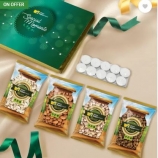 Buy Dry Fruits Gift Box (Almonds, Cashews, Raisins, Roasted & Salted Pistachios- 100g each) by Flipkart Supermart Special with 10 pcs Tealight Candles starting at Rs 219 only