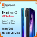 Buy Xiaomi Redmi Note 8 Amazon Price @9999: Open Sale, Specifications, Buy Online, Extra Rs 750 OFF Via ICICI Credit Card