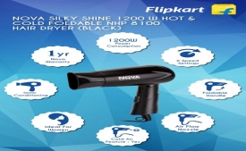 Buy Nova Silky Shine 1200 W Hot And Cold Foldable NHP 8100 Hair Dryer (Black) just at Rs 388 From Amazon