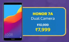 Huawei Honor 7A Big Billion Day Sale Flipkart Price just at Rs 7,999 + Extra 10% Instant Discount* with HDFC Bank Debit/Credit Cards