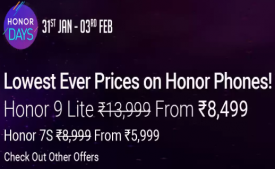 Flipkart Honor Days: Get Upto Rs 9000 Off On Honor Smartphones only on Flipkart [31st To 3rd Feb 2019]