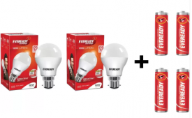 Buy Eveready 10 W Standard B22 LED Bulb Pack of 3 with Free 4 Batteries at Rs 230 from Flipkart