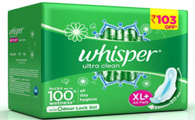 Buy Whisper Ultra Clean Sanitary Pads - 44 Pieces (XL Plus) at Rs 259 from Amazon