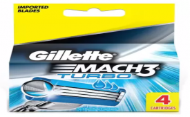 Buy Gillette Mach 3 Turbo Cartridge (Pack of 4) at Rs 315 only from Flipkart