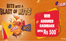 Cadbury 5 Star Nutty Cashback Offer- Get Assured cashback Upto Rs 500 on Purchase of Cadbury 5 Star Nutty Chocolate