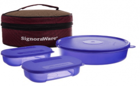 Buy Signoraware Classic Lunch Box Set with Bag, 800ml, Deep Violet at Rs 314 Only