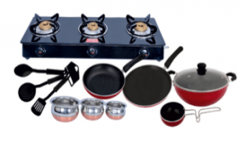 Buy Surya Accent 3 Burner Glasstop Gas Stove + Free 11 Pc Non Stick At Rs 2,999 Only