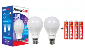 Buy PowerCell 7 W LED Bulb Pack of 2 with Free 4 Batteries at Rs 149 from Flipkart