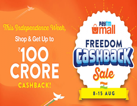 Paytm Mall Freedon cashback Sale Offers [8th-15th Aug]: Get Upto 80% OFF on Clothing, Grocery, Electronics + Extra 10% Cashback* on Using ICICI Bank C