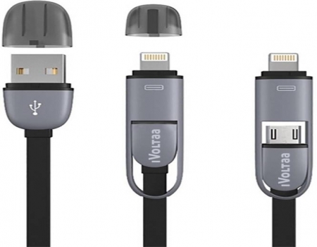 Buy iVoltaa Micro & Lightning 2 in1 Sync & Charge USB Cable (Black) from flipkart at Rs 190 only