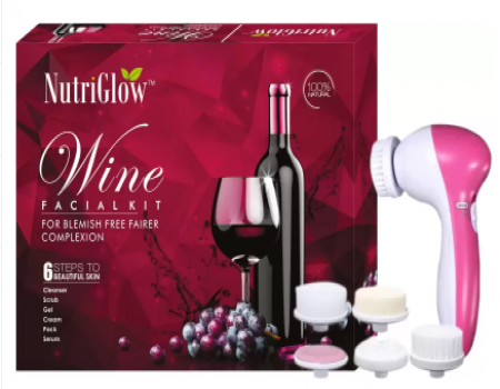 Buy Nutriglow Wine Facial Kit (250+10)g  with 5 in 1 Face Massager Free (Set of 2) just at Rs 460 only from Flipkart