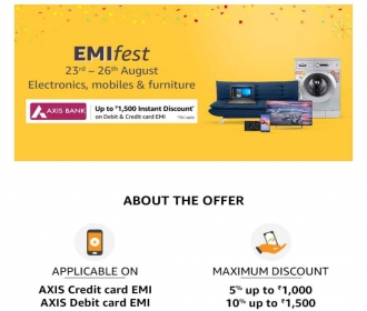 Amazon EMI Fest Offers [16th To 22nd September] Upto Rs 1500 Instant Discount On Electronics, Mobiles and Furnitures Via ICICI & BOB Bank cards