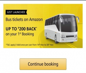 Amazon Bus Booking Coupons Offers: Flat 25% Cashback upto Rs 500 on Bus Ticket Bookings on Amazon
