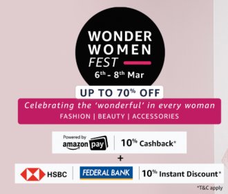 Amazon Wonder Women Fest Offers [6th - 8th March] Get Upto 70% OFF on Womens Clothing, Footwear, Watches and many more, Extra 10% Cashback