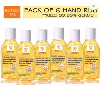 Buy NutriGlow NATURAL'S Juicy Real Orange Portable Rinse Free Hand Rub/ Kills 99.99% Germs (Pack of 6) Hand Sanitizer Bottle at Rs 300 from Flipkart