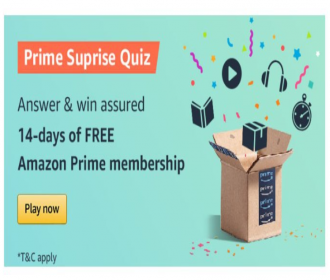 Amazon Prime Surprise Quiz- Answers and Win Free Prime membership