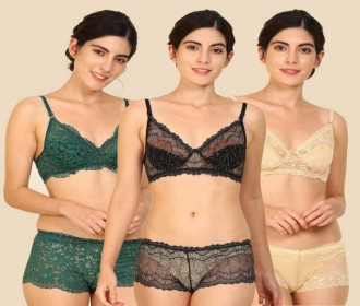 Flipkart Innerwear Offer: Get Upto 77% OFF Divastri Bra & Panty Set Self Design Green, Brown Lingerie Set