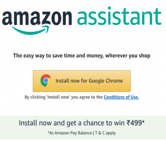 Amazon Assistant Chrome Extension Offers: Install Amazon Assistant and get a chance to win Rs 499 Amazon Cashback