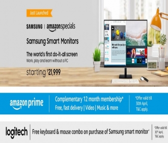 Buy Samsung 27 inch M5 Smart Monitor Amazon Price Rs 21,999 | Reviews | Free Amazon Prime Membership | Free Logitech MK240 Nano Wireless Keyboard and 