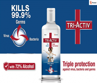 Buy Tri-Activ 72% Alcohol Based Instant Hand Sanitizer Bottle (2 x 500 ml) at Rs 283 from Flipkart