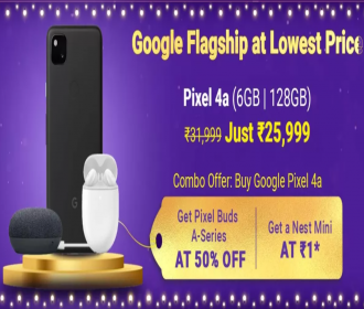 Buy Google Pixel 4a Big Billion Days Flipkart Price at Rs 25999 Only- Get 50% OFF on Pixel Buds A-Series + Get Google Nest Mini at Rs 1 Only