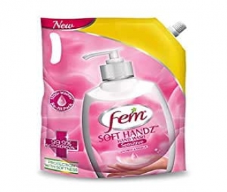 Buy Fem Soft Handz Handwash Sensitive : Kills 99.9% Germs | Enriched with the goodness of Glycerine and Vanilla |1200+ washes liquid soap refill pack 