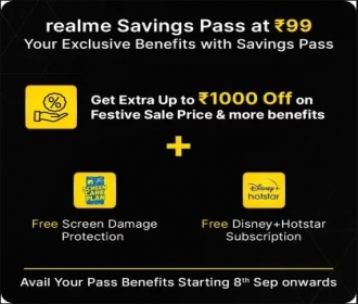 Realme Savings Pass Discount Benefits Offers- Get Extra upto Rs 1000 OFF, Free Screen Damage Protection + Disney+ Hotstar Subscription