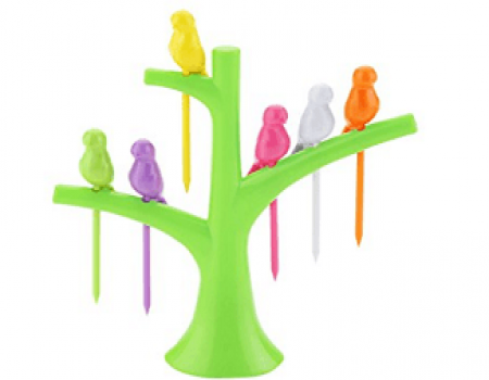 Buy Birdie Plastic Fruit Fork Set, 6-Pieces with stand, Multicolour at Rs 80 from Amazon