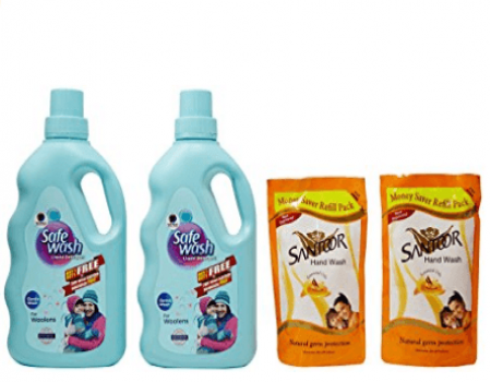 Buy Wipro Safewash Liquid Detergent with Free Santoor Hand Wash at Rs 335 Only