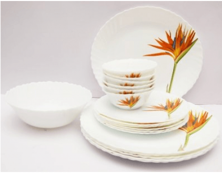 Buy LaOpala Dew Dinner Set, 27-Pieces, White and Lavender from Amazon at Rs 1,699 Only