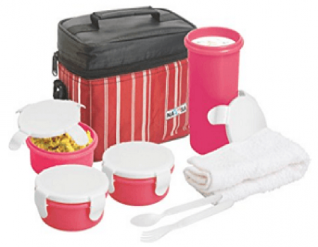 Buy Nayasa Toasty Plastic Lunch Box, 4-Pieces, Red at Rs 326 from Amazon