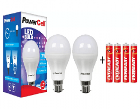 Buy PowerCell 7 W LED Bulb Pack of 2 Free 4 Batteries at Rs 149 Flipkart