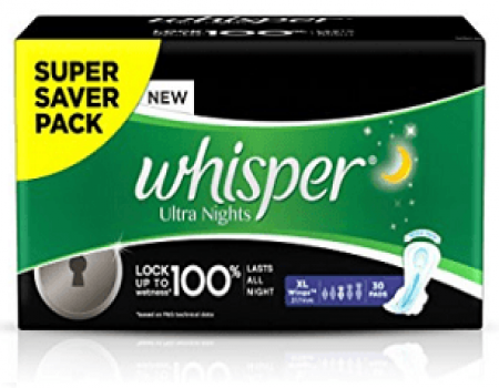 Buy Whisper Ultra Overnight Sanitary Pads XL Wings 30 Piece at Rs 175 Amazon