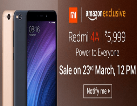 Buy Redmi 4A Mobile Amazon @ Rs 5,999 on 30th November 12PM