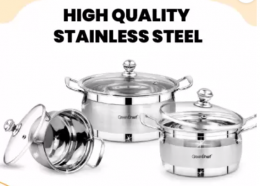 Buy Greenchef Stainless steel Cook and serve 3 piece Gift set Induction Bottom Cookware Set at Rs 899 from Flipkart