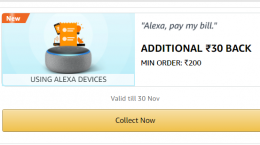 Amazon Alexa Pay My Bill Recharge Cashback Offers- Get Flat Rs 30 Cashback on rs 200 Recharge & Bill Payments